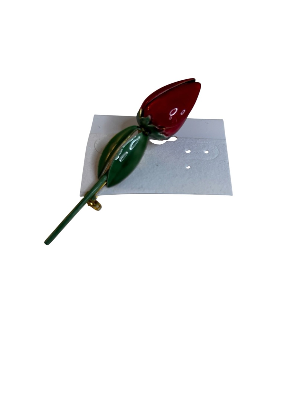 Vintage High Gloss Red Bud & Green Leaves Brooch/Lapel Pin by Sandor Co.